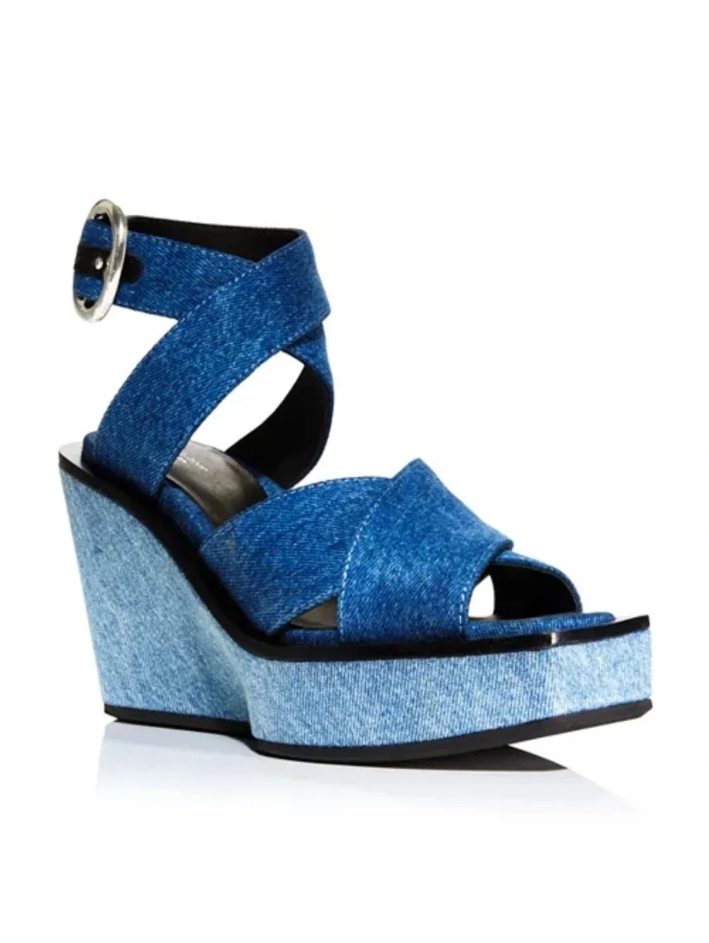 Rag & Bone Santiago Ankle Strap Platform Wedge Sandals Denim, Size 8.5/38.5 NWT